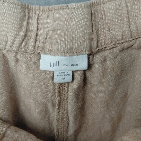 J. Jill Love Linen Tan Beige Wide Leg Cropped Pants Womens Medium Elastic Back - Picture 3 of 8